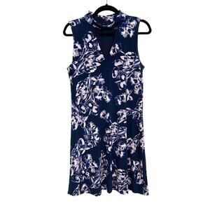 Ivanka Trump Floral Keyhole Collar Neck Sheath Dress Blue Pink Medium Cocktail